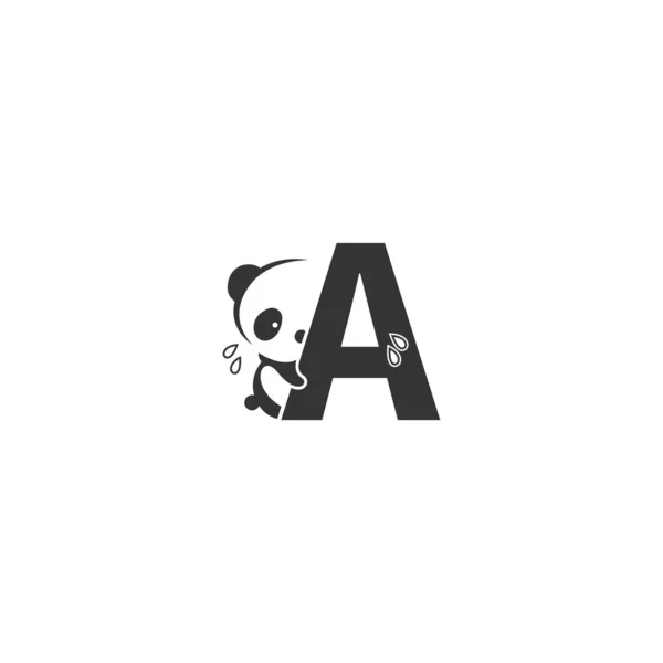 Icono Panda Detrás Letra Una Plantilla Ilustración Logotipo — Vector de stock