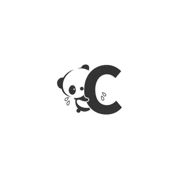 Ícone Panda Por Trás Letra Modelo Ilustração Logotipo — Vetor de Stock