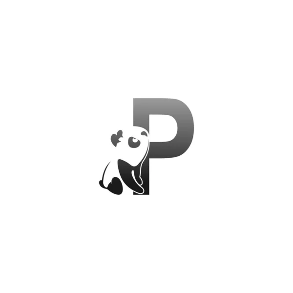 Illustration Animale Panda Regardant Modèle Icône Lettre — Image vectorielle