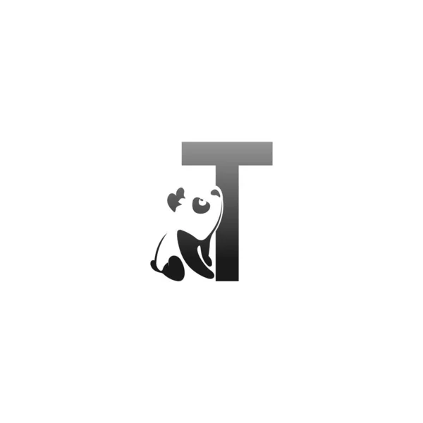 パンダ動物イラスト文字Tのアイコンテンプレートを見て — ストックベクタ