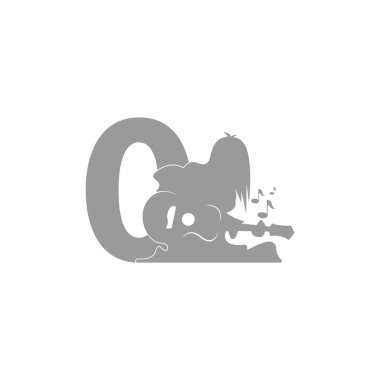 Sıfır numaralı simge vektörünün önünde gitar çalan kişinin silueti