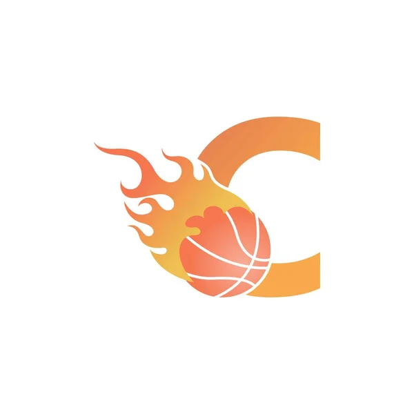 火のイラストベクトル上のバスケットボールボールと手紙C — ストックベクタ