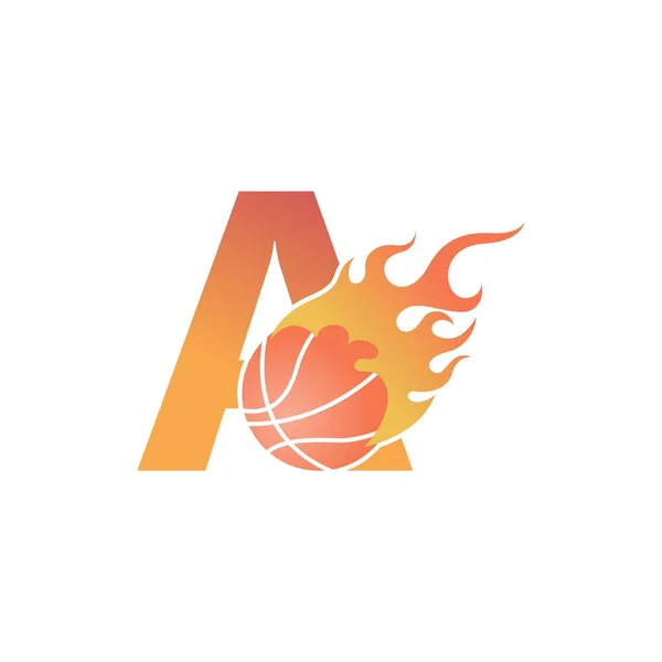 火のイラストベクトル上のバスケットボールボールと手紙A — ストックベクタ