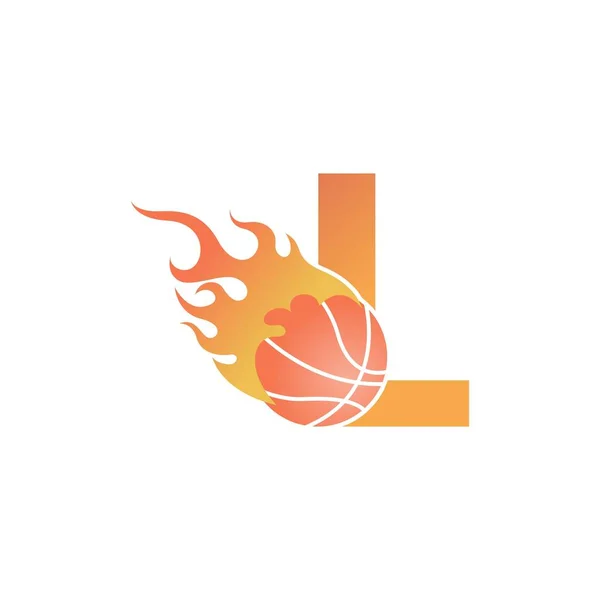 Letra Con Pelota Baloncesto Fuego Vector Ilustración — Archivo Imágenes Vectoriales