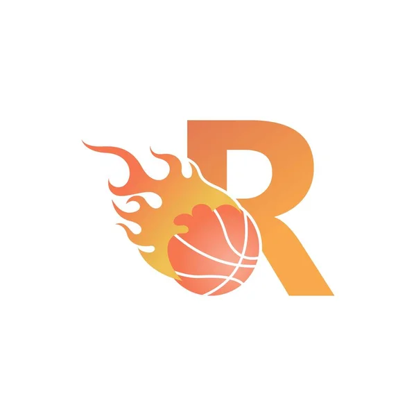 火のイラストベクトルにバスケットボールボールと手紙R — ストックベクタ