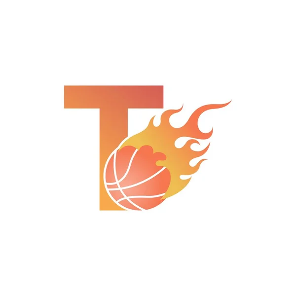 Letra Con Pelota Baloncesto Fuego Vector Ilustración — Archivo Imágenes Vectoriales