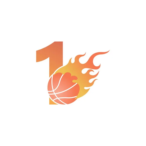 Número Con Bola Baloncesto Fuego Vector Ilustración — Archivo Imágenes Vectoriales