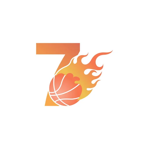 Número Con Bola Baloncesto Fuego Vector Ilustración — Archivo Imágenes Vectoriales