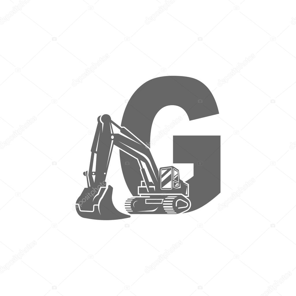 Excavator icon with letter G design illustration vector
