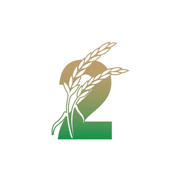 Nummer Mit Reispflanze Symbol Illustration Vorlage Vektor — Stockvektor