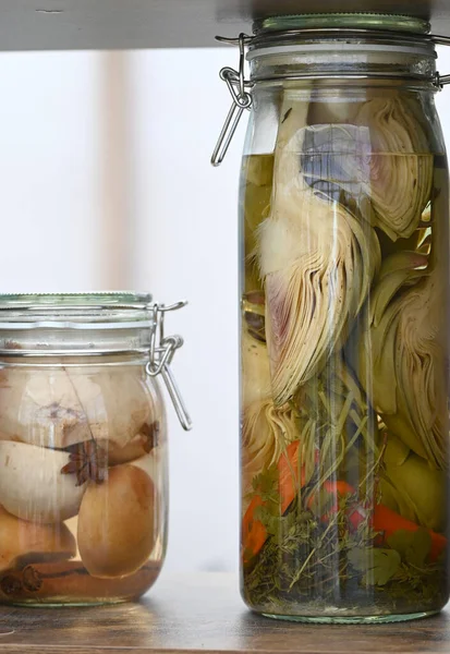 Erjesztett Tartósított Vegetáriánus Étel Koncepció Üvegedényekben Kiváló Minőségű Fénykép — Stock Fotó