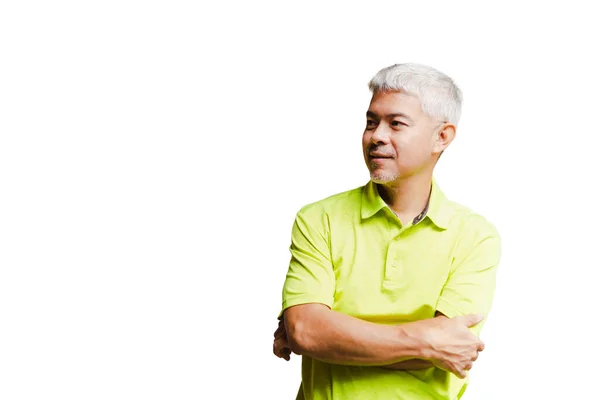 Retrato Hombre Asiático Mediana Edad Con Pelo Gris Aislado Fondo — Foto de Stock