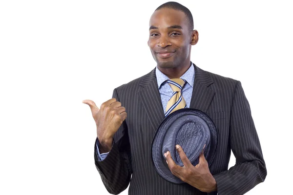 Чёрный бизнесмен в шляпе — стоковое фото