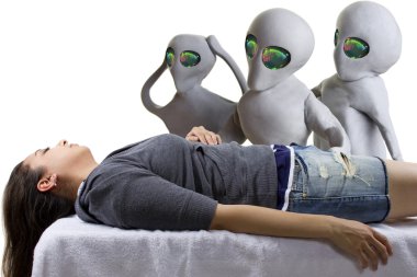 Aliens abduct a woman clipart
