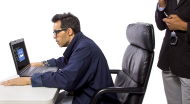 Goverment Agent Protecting a Computer from a Hacker clipart