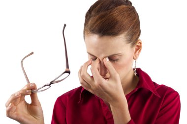 Businesswoman suffering from eyestrain clipart