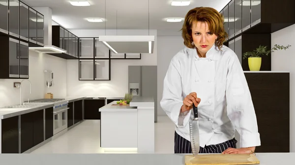 Ticari mutfak kadın aşçı — Stok fotoğraf