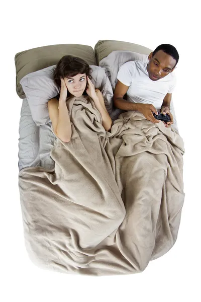 Woman with boyfriend in bed — Stock Photo, Image