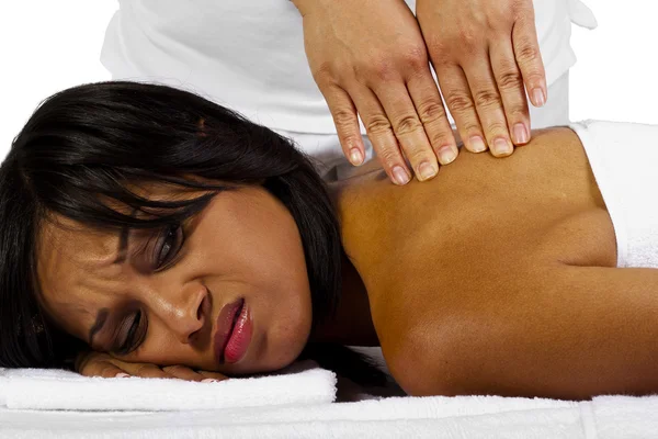 Woman getting painful massage — Stock Photo, Image