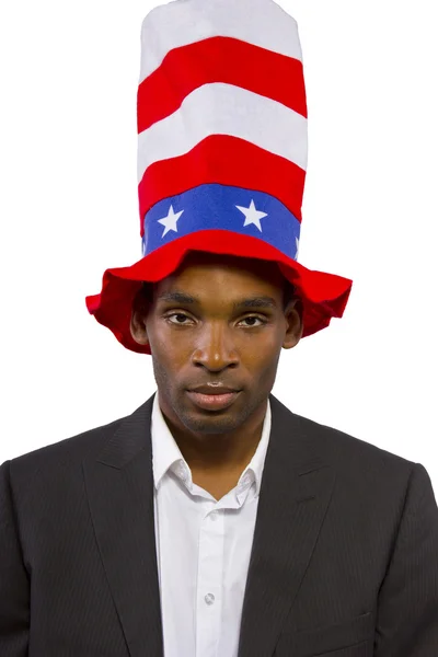 Siyah adam oynayan Amerikalı maskot — Stok fotoğraf