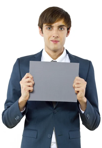 Businessman with blank sign — Stock Photo, Image