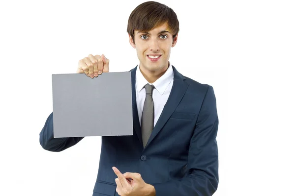 Businessman with blank sign — Stock Photo, Image