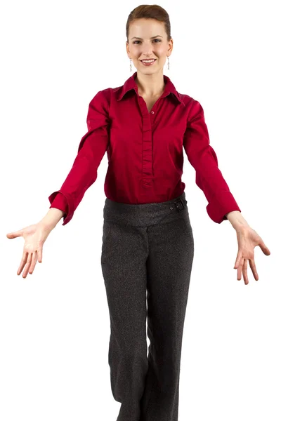 Businesswoman with spreading hands — Stock Photo, Image