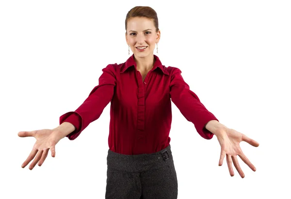 Businesswoman with spreading hands — Stock Photo, Image