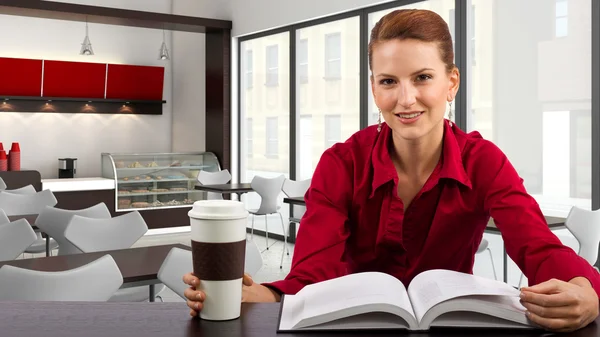 Frau im Café-Interieur — Stockfoto