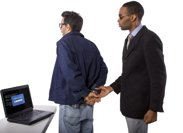 Goverment Agent Protecting a Computer from a Hacker — Stock Photo, Image