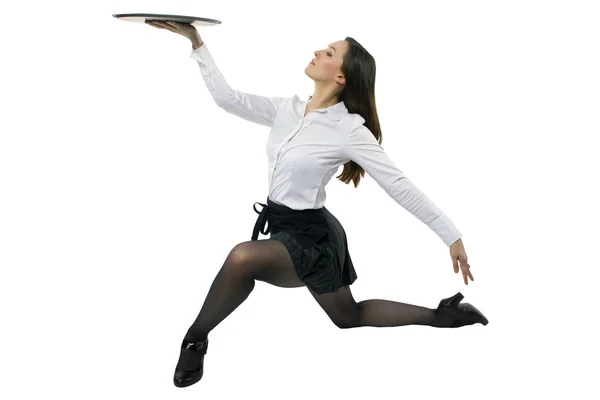 Female waitress dancing — Stock Photo, Image