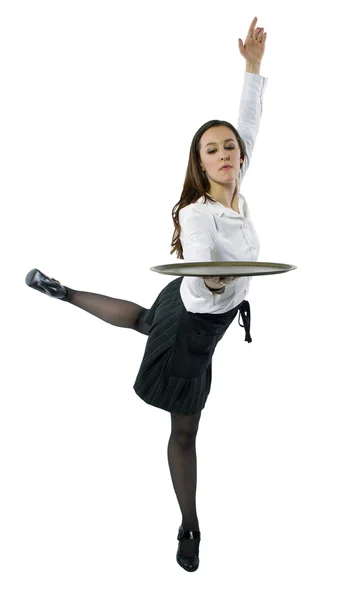Vrouwelijke serveerster dansen — Stockfoto