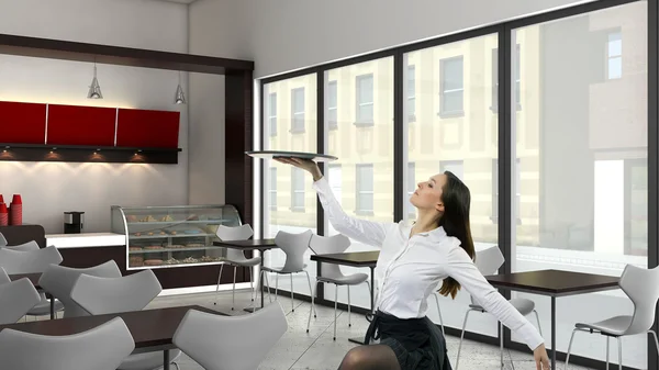 Waitress dancing in hotel — Stock Photo, Image