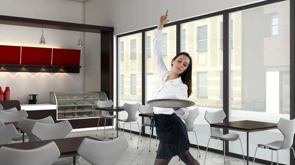 Kelnerka taniec w hotelu — Zdjęcie stockowe