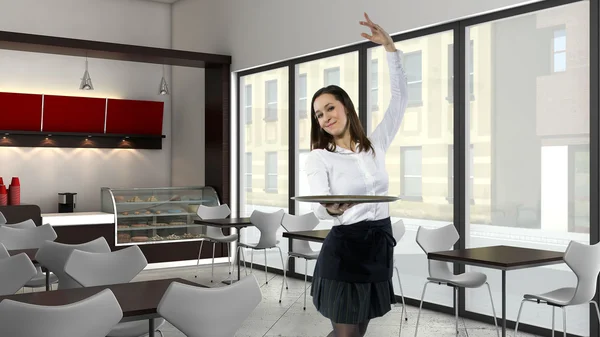 Waitress dancing in hotel — Stock Photo, Image