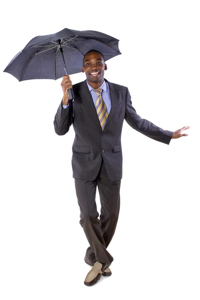 Empresário dançando com um guarda-chuva — Fotografia de Stock