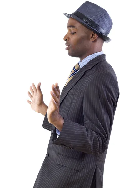 Businessman in a retreating or defensive gesture — Stock Photo, Image