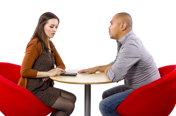 Woman ignoring boring date — Stock Photo, Image