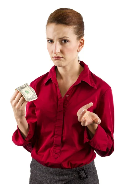 Woman holding a dollar bill — Stock Photo, Image