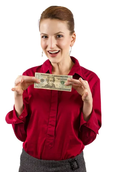 Kadın Başlarken 20 dolar nakit — Stok fotoğraf