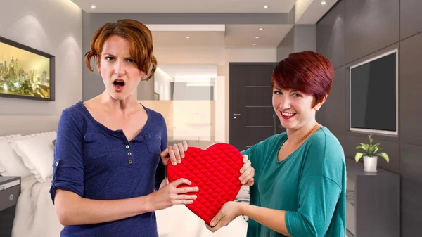 Two friends become rivals on Valentines Day — Stock Photo, Image