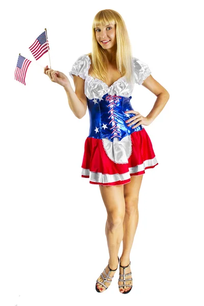 Kobieta ubrana amerykańską flagę — Zdjęcie stockowe