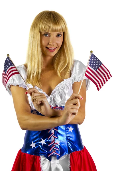 Mujer con bandera americana — Foto de Stock