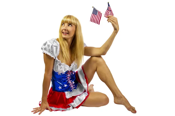 Kobieta ubrana amerykańską flagę — Zdjęcie stockowe
