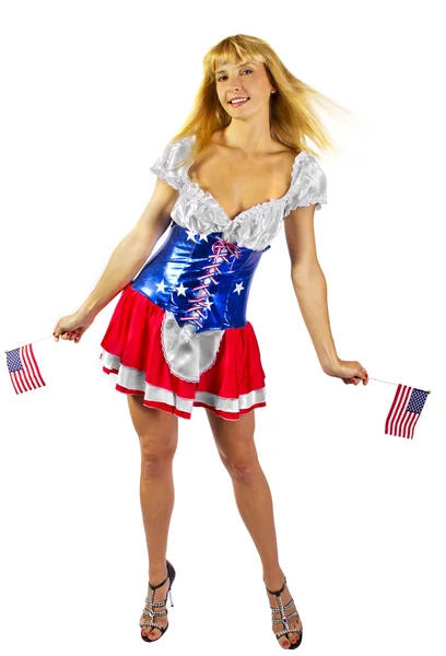 Mujer con bandera americana —  Fotos de Stock