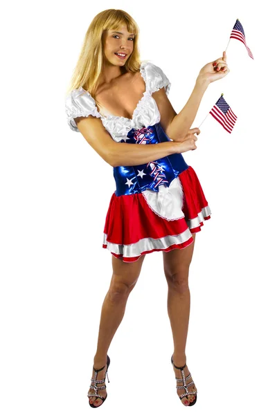 Mujer con bandera americana — Foto de Stock