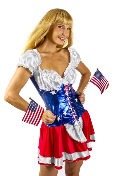 Mujer con bandera americana — Foto de Stock