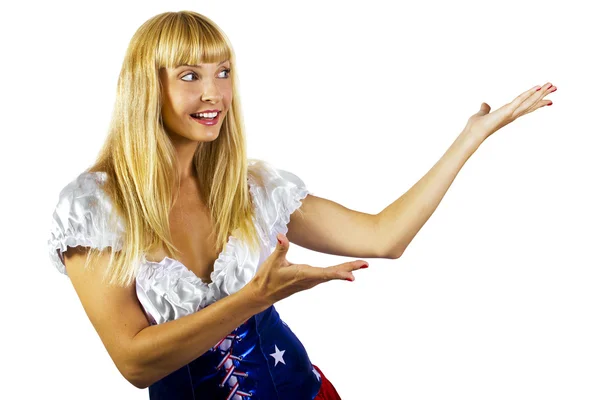 Patriotic female advertising on 4th of July — Stock Photo, Image