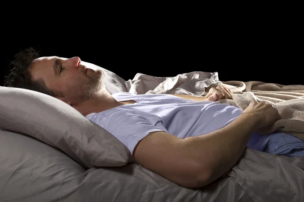 Insomniac unable to sleep in bed — Stock Photo, Image