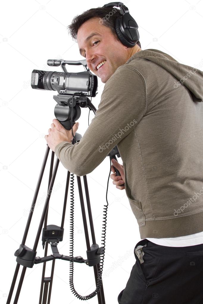 Camera operator with tripod